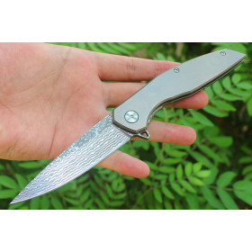 JJ088 Damascus Steel Quick-Open Titanium Handle Pocket Folding Knife UD406661